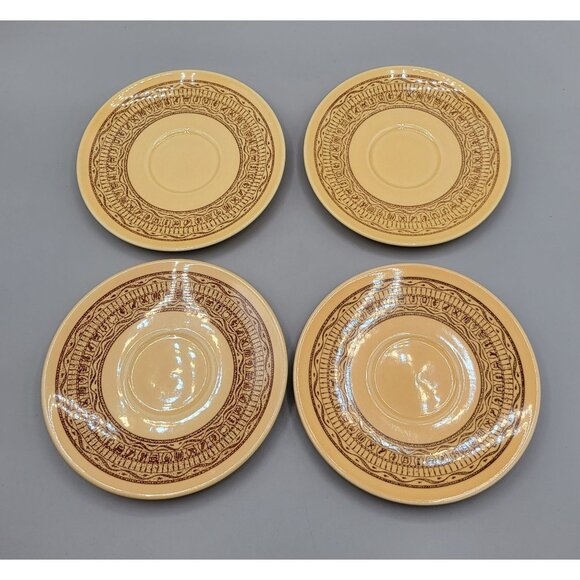 Pharohs Gold Taylor Smith Taylor TST Coffee Cups Saucers Ironstone Set of 4 - Picture 6 of 10